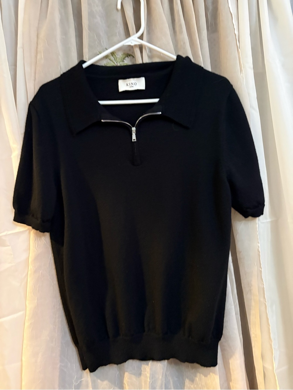 Kino Black Short-Sleeve Zip Knit Polo